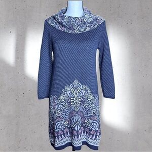 Anthropologie Moth Navy Imperial Garden Tunic Sweater Dress XS Wool Alpaca
